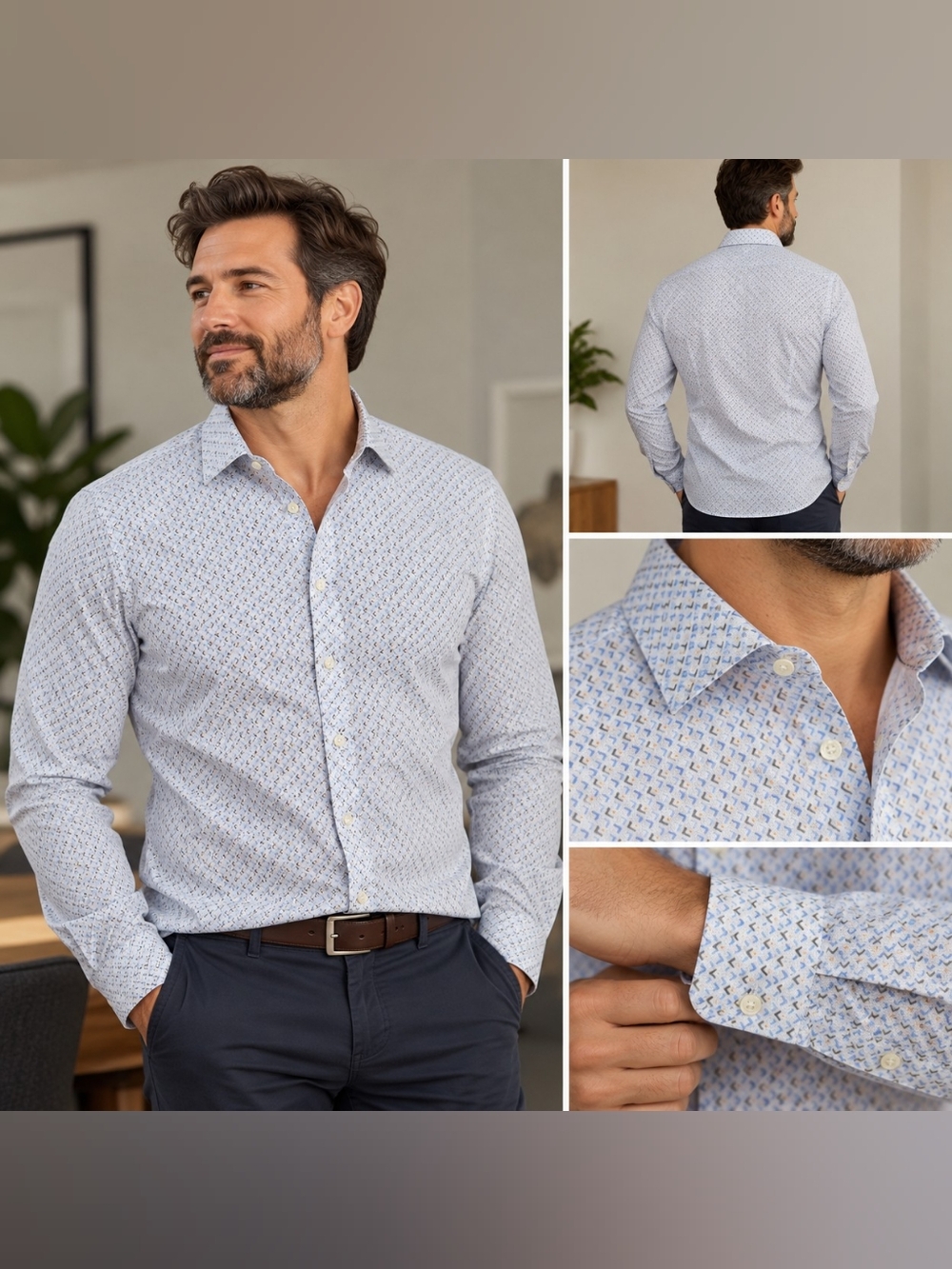 Michael Kors Men's Slim Fit Stretch Dress Shirt L 16.5 34/35 Geometric Print